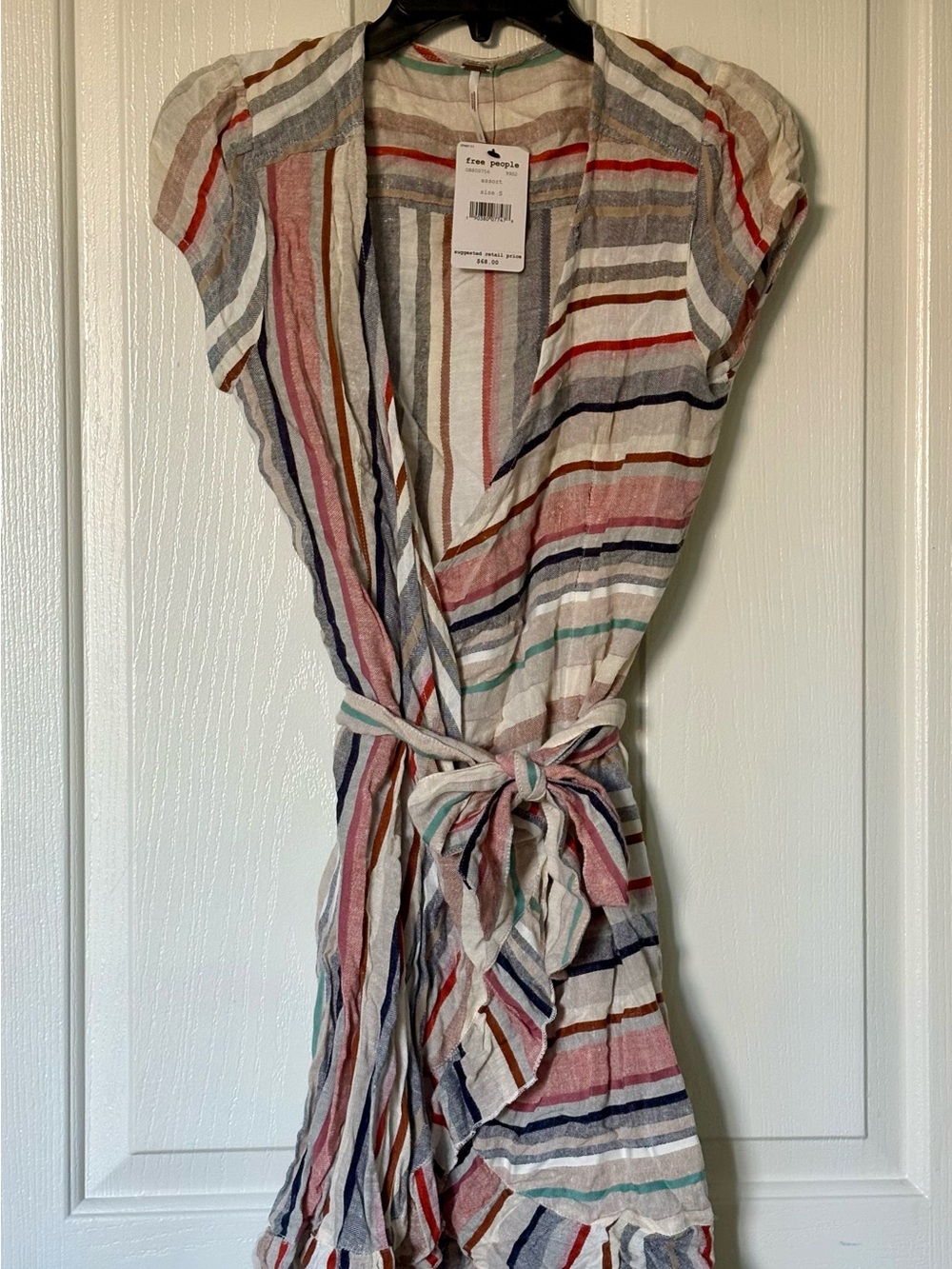 Free People Cream Multistripe Wrap Mini Dress